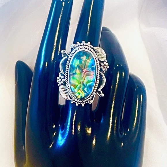 Signature Collection Abalone Crystal Solid Sterling Ring - Picture 6 of 7